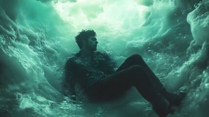 Submerged Contemplation: A Man's Underwater Journey