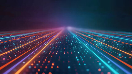 Colorful Light Trails in a Futuristic Digital Background Representing Motion and Technology