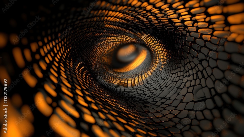 Poster abstract swirling pattern resembling scales in dark orange and black