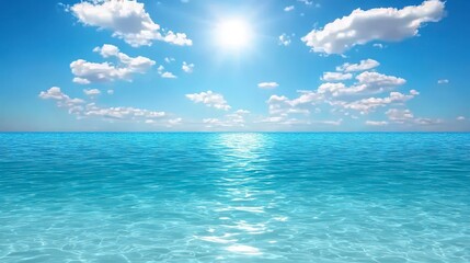 Fototapeta premium Serene Ocean Sunny Sky Summer Seascape Blue Water Calm Sea Horizon View Tropical Par