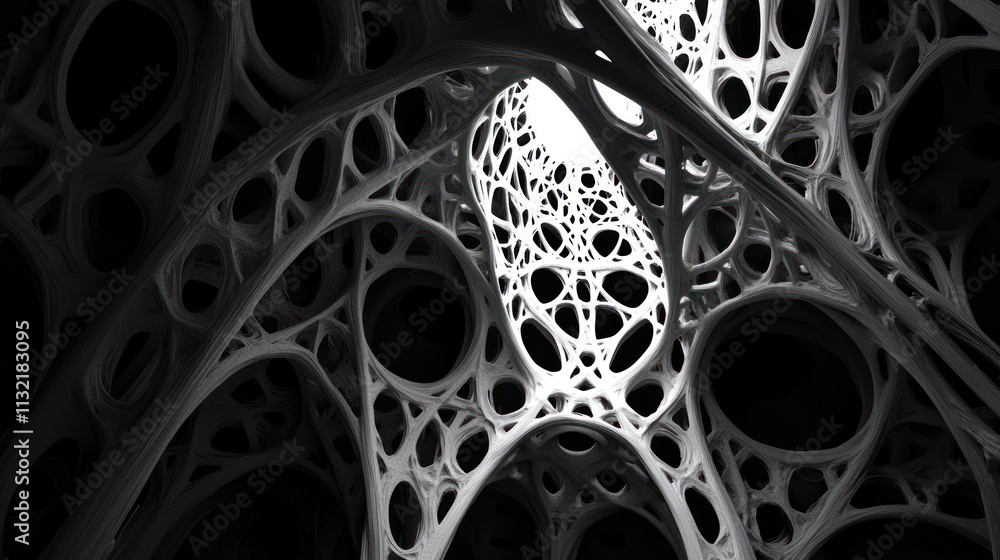 Poster Abstract grayscale image of a complex organic structure