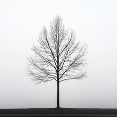 Obraz premium Silhouette of a Lone Tree on a Foggy Morning Mystical Foggy Mornings, Winter season, Happy New Year, Happy Christmas 