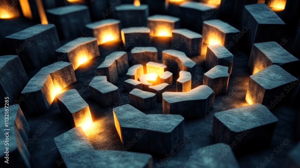 Poster Illuminated Stone Blocks Form A Spiral Pattern