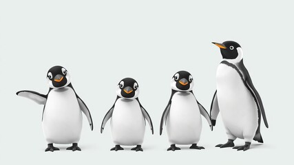 Fototapeta premium A set of ten adorable penguin poses, including standing, sitting, waddling, and more, funny, cute