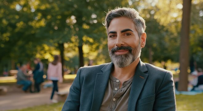 Relaxed hispanic male enjoying a sunny day in the park