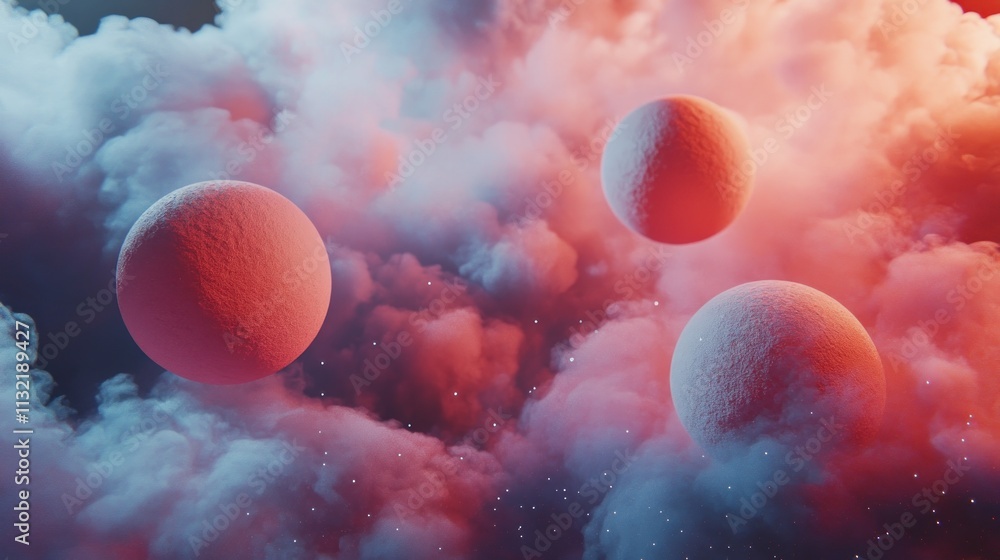 Poster celestial bodies floating in a dreamlike nebula