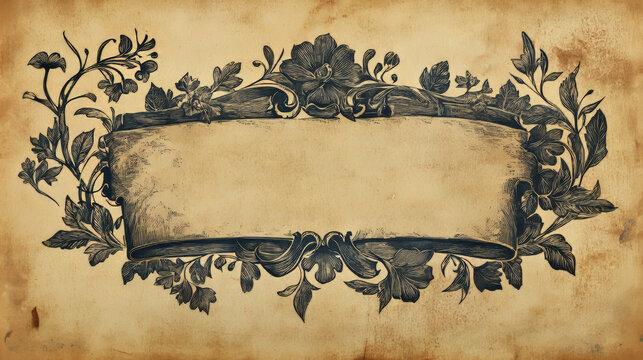 A scroll paper parchment or banner in an old vintage woodcut style