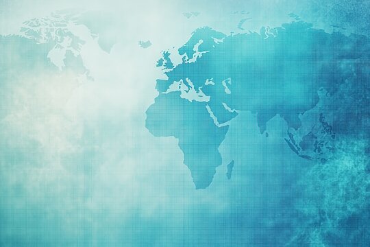 Abstract blue world map with a grid overlay and soft textures creating a modern and conceptual representation of global connectivity