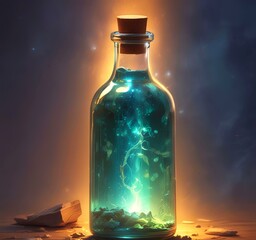 Illustration of bottle with magic spark inside.
