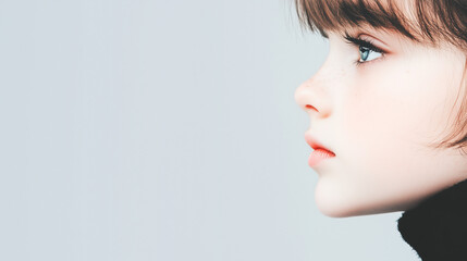 Naklejka premium Side Profile of a Girl with Freckles and Soft Lighting