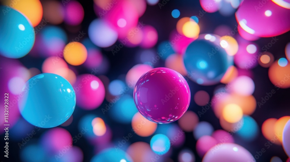 Poster vivid colorful spheres floating in darkness