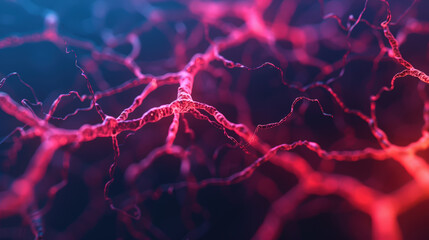 Abstract close-up of colorful neural networks with captivating red and blue hues showcasing intricate connections and depths of structure
