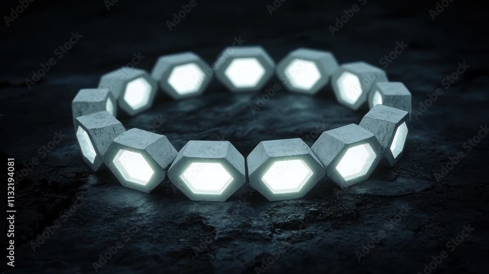 Poster Illuminated Hexagonal Ring Concrete Structure