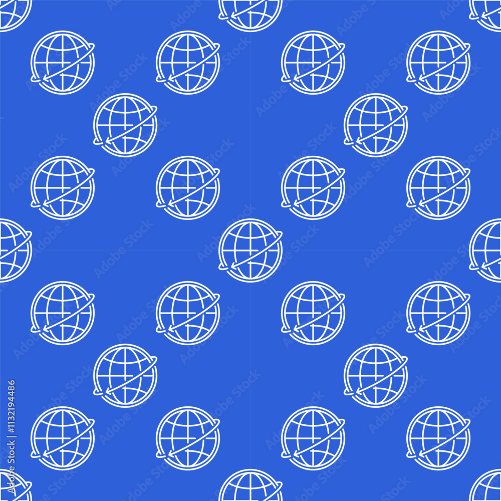 Poster earth globe and arrow around vector seamless pattern in outline style
