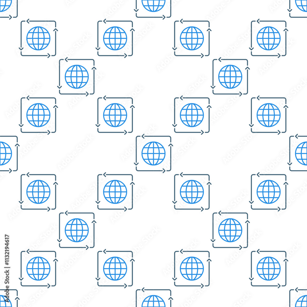 Poster earth globe inside arrows vector linear seamless pattern