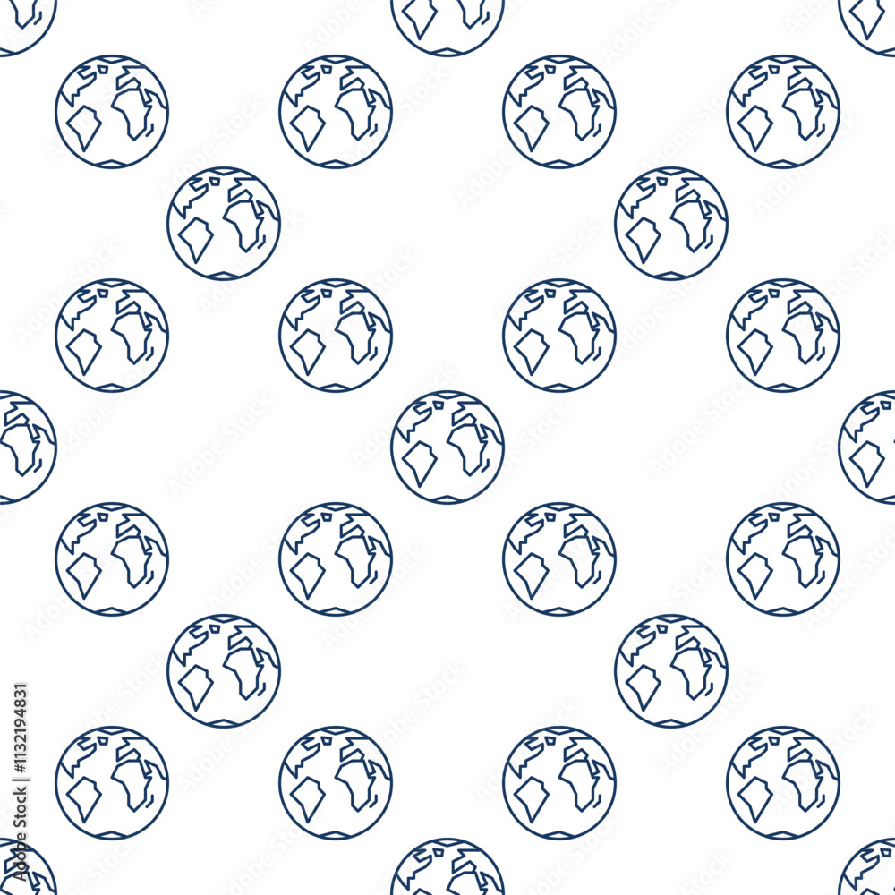 Poster earth vector minimal seamless pattern in thin line style