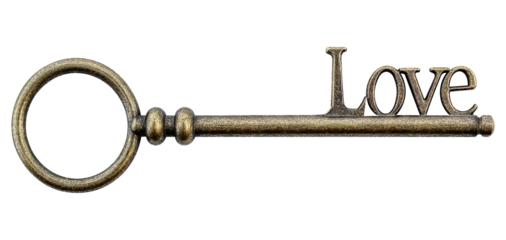 Golden retro key with text Love