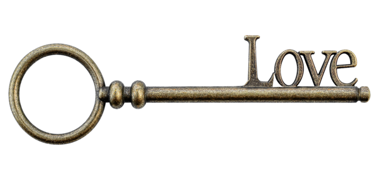 Golden retro key with text Love