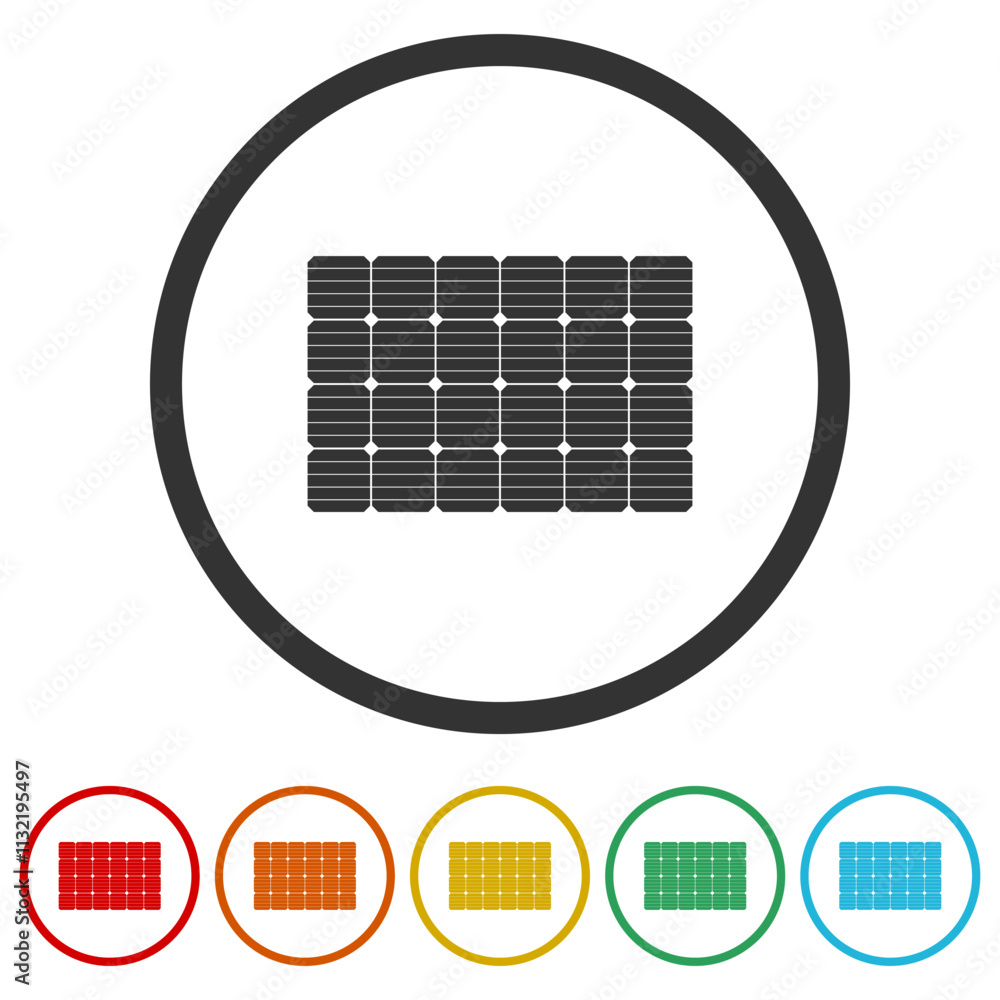 Poster solar panel logo. set icons in color circle buttons