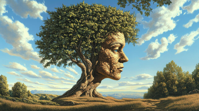 Tree formed from man and womans faces optical illusion concept design
