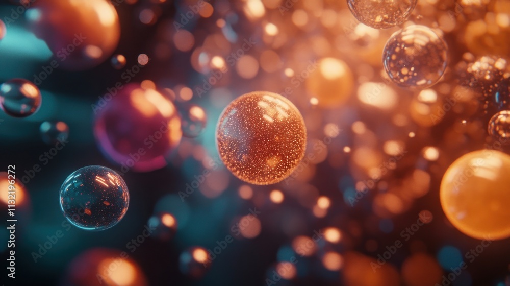 Poster abstract background of glowing spheres floating in space