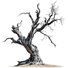 gnarled, hauted tree with a large tunk and no leaves