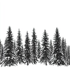 Obraz premium Silhouette of Snow Covered Pine Trees in a Forest Snow Covered Forests and Trees, Winter season, Happy New Year, Happy Christmas 