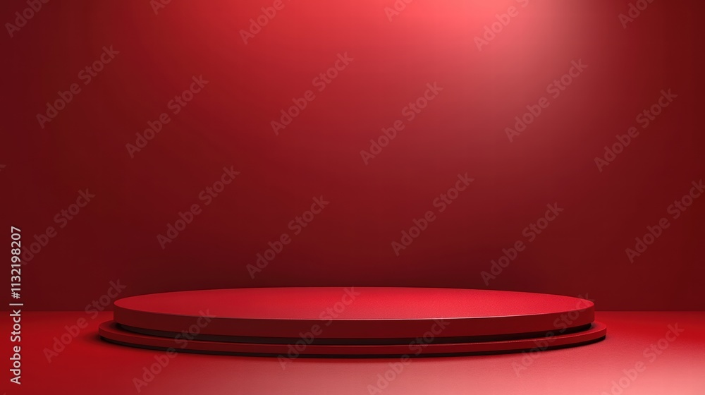 Poster minimalist red podium on solid background for presentations and events in flat style