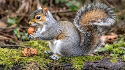 Obraz premium Grey Squirrel Enjoying A Walnut In Its Habitat