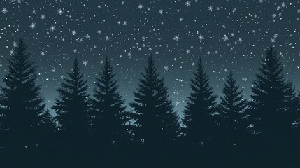 Obraz premium Silhouette of Snowy Pines Against a Star Filled Night Sky Starry Night Skies in Winter, Winter season, Happy New Year, Happy Christmas 