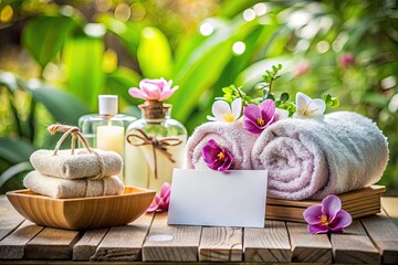 Serene Spa Day: Relaxation, Wellness, Luxury Bath Products, Blank Message Card, Towels