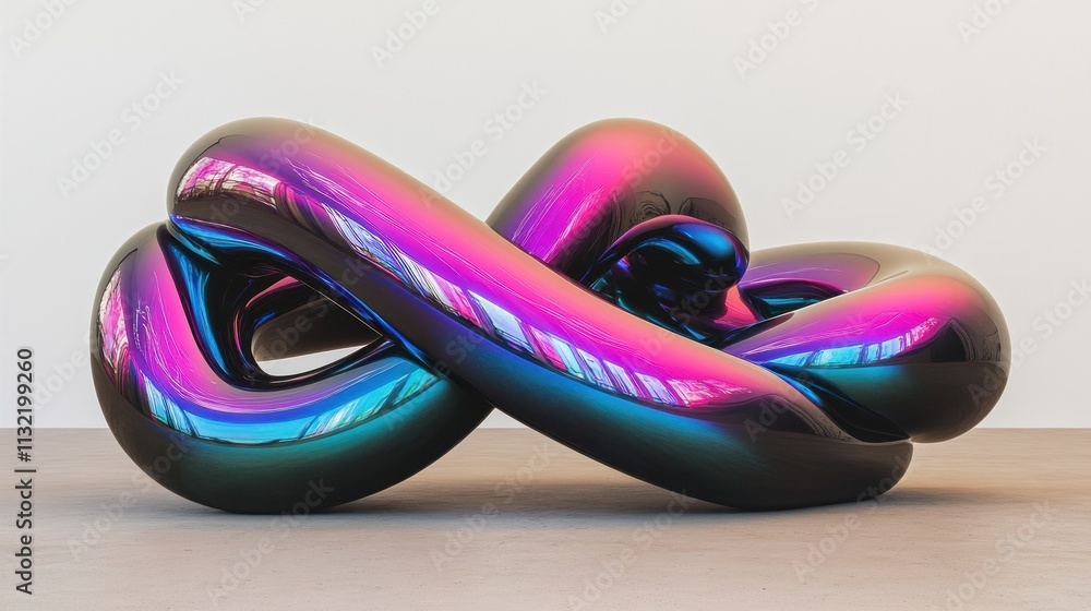 Poster abstract iridescent sculpture in a modern gallery setting