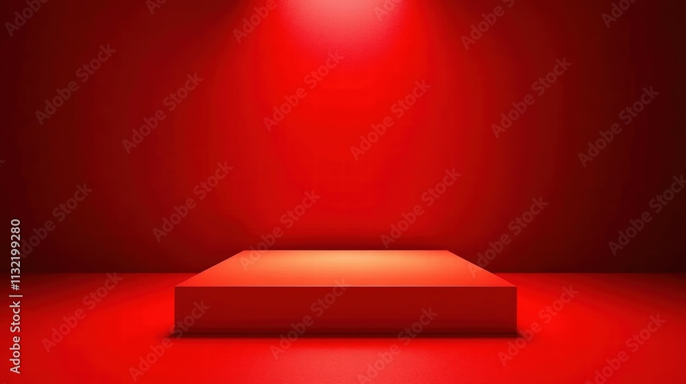 Poster simple red podium on solid red background with dramatic lighting for presentation or display purpose