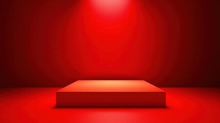 Simple Red Podium on Solid Red Background with Dramatic Lighting for Presentation or Display Purposes