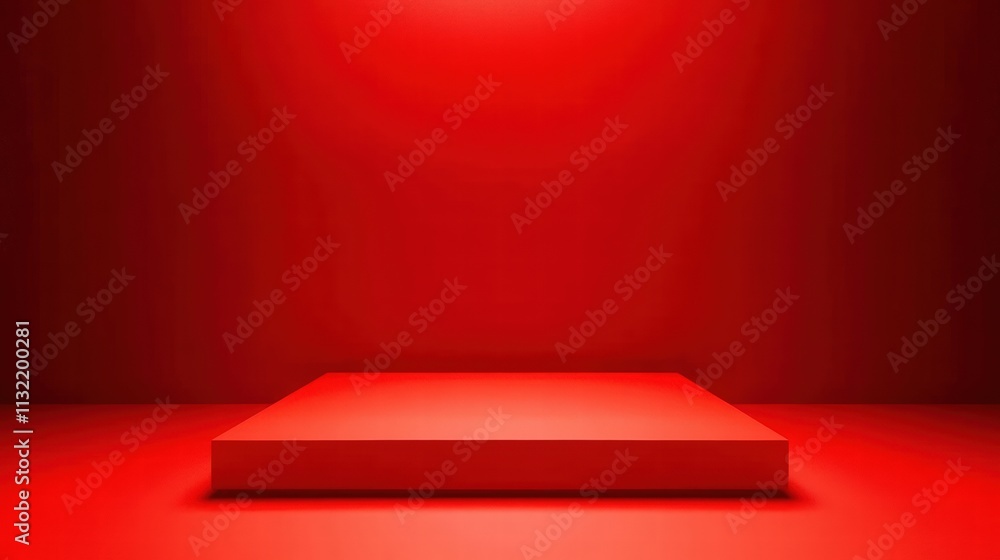 Poster simple red podium on a vibrant red background with minimalist design for showcase and display purpos