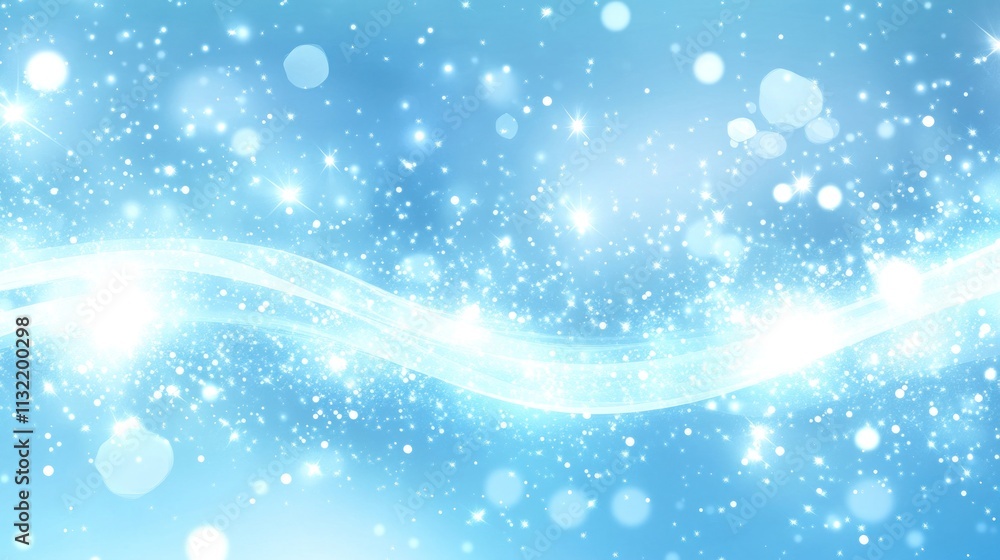 Poster Abstract Blue Background With Sparkling Lights And Waves