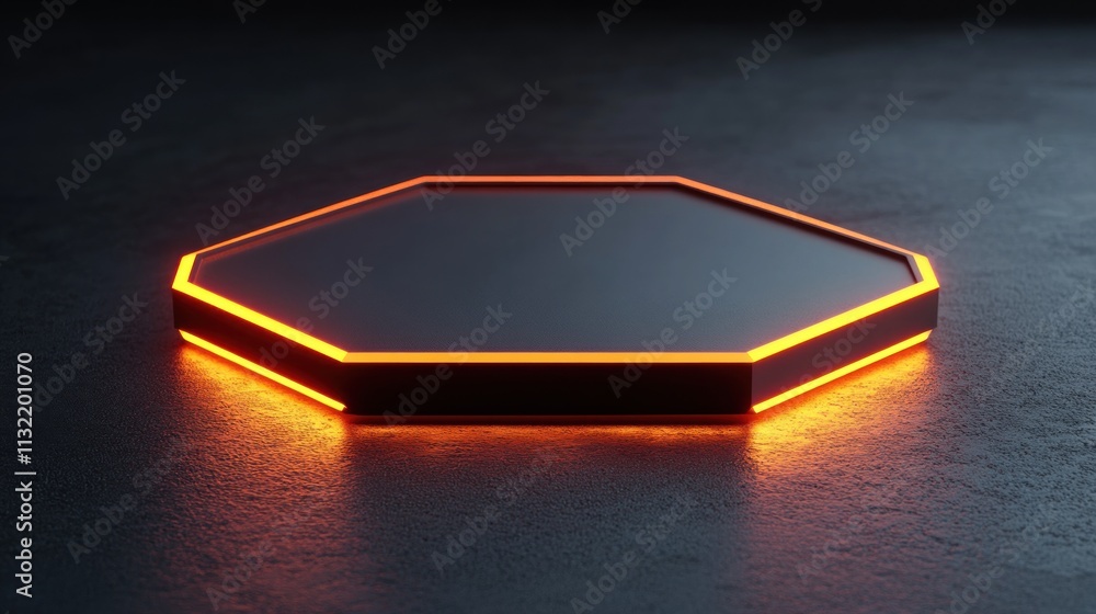 Poster illuminated octagonal platform dark background