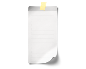 黄色いテープで貼り付けた、チェックリストの紙片