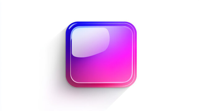 White metal button template with realistic shadow isolated on white background. Plate with round corner surface. Vector illustration mockup for print, web, ui, technology. Metallic icon for mobile app