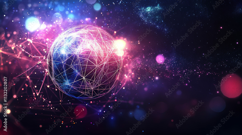 Poster abstract happy 2025 new year greeting card with planet. low poly technology style design. futuristic
