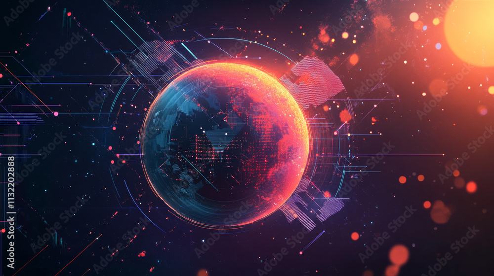 Poster abstract happy 2025 new year greeting card with planet. low poly technology style design. futuristic