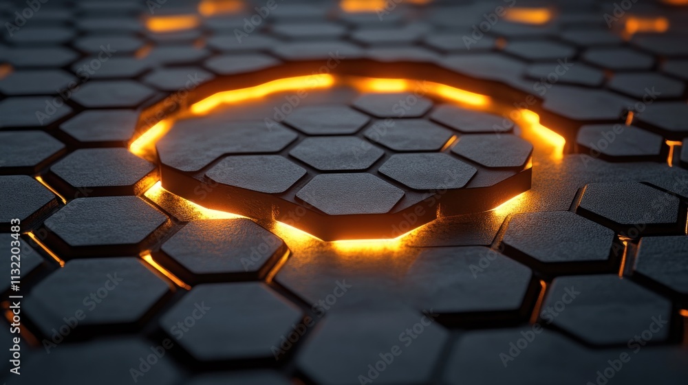 Poster Illuminated Hexagonal Grid Pattern Abstract Design