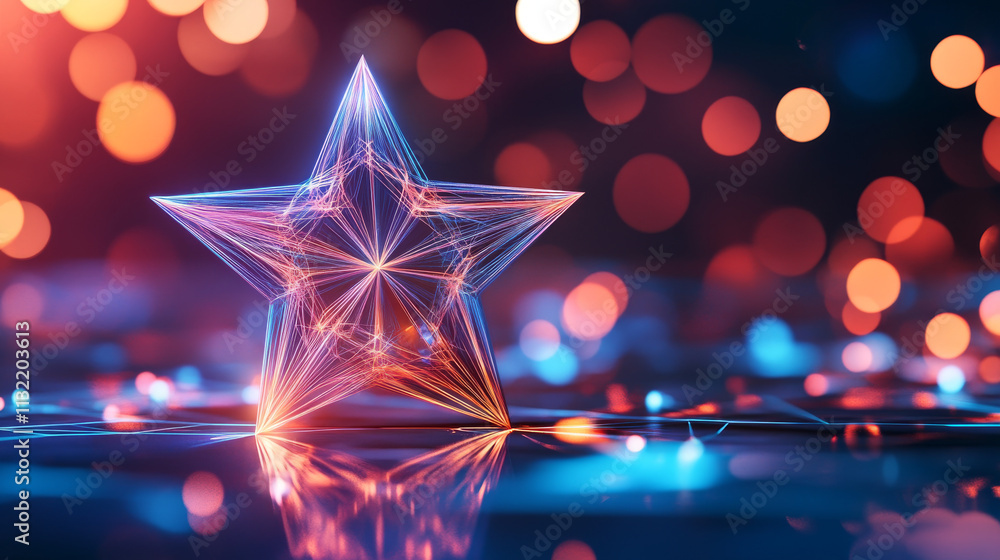 Poster abstract happy new year greeting card with hanging christmas star. low poly style design abstract ge