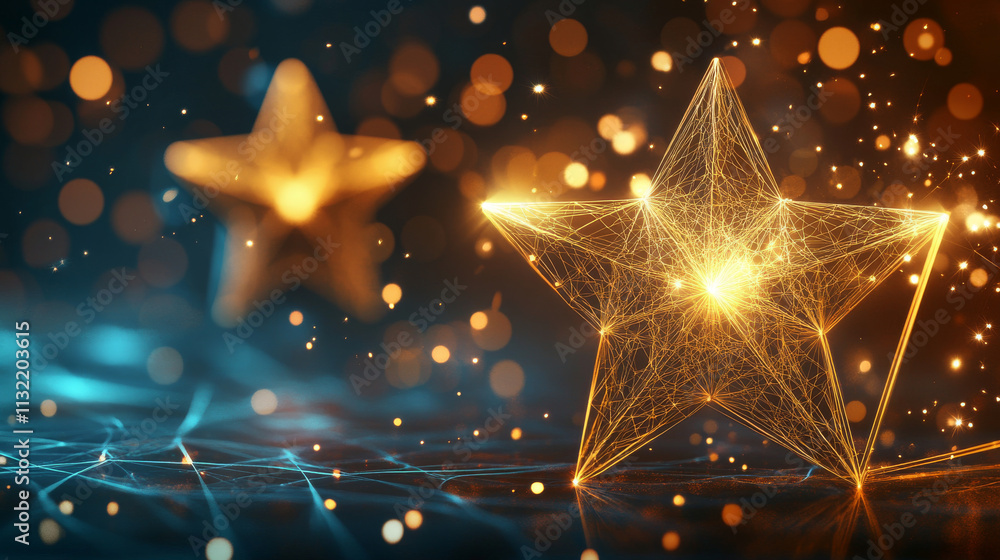 Poster abstract happy new year greeting card with hanging christmas star. low poly style design abstract ge
