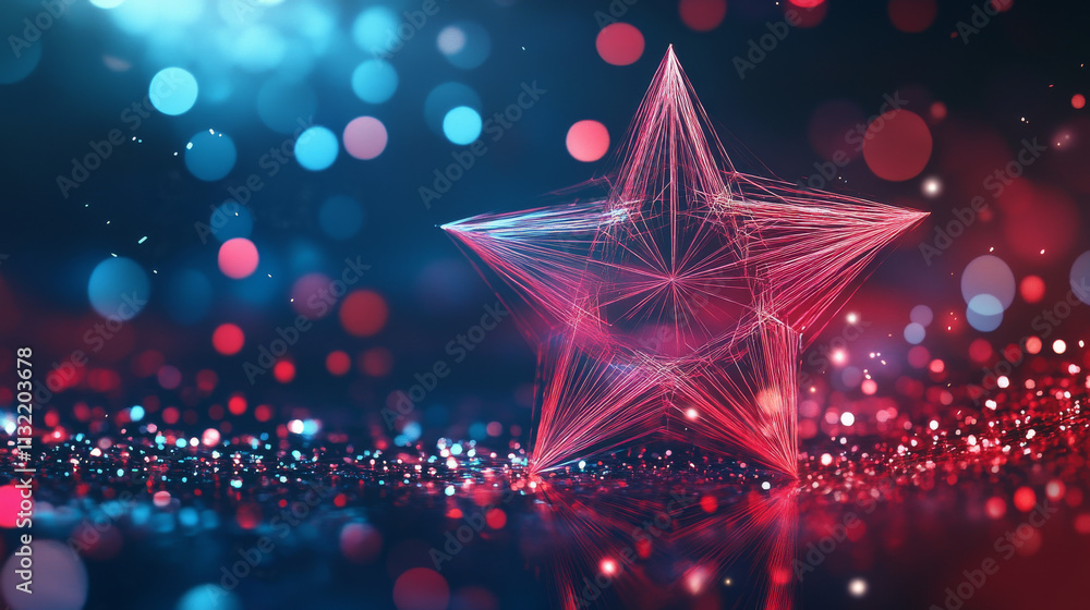 Poster abstract happy new year greeting card with hanging christmas star. low poly style design abstract ge