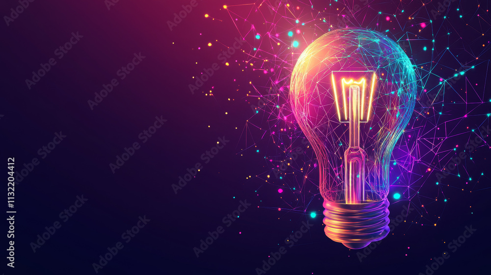 Poster abstract happy 2025 new year greeting card with light bulb. low poly technology design. futuristic n