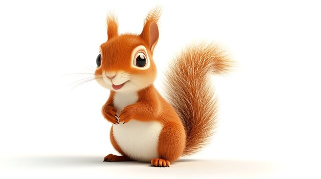 cute squirrel cartoon 3d digital art illustration animation style isolated on white background