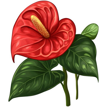 red anthurium flower with green leaves clip art preview
