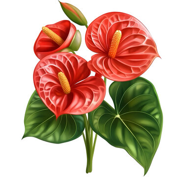 red anthurium flowers with green leaves clip art preview