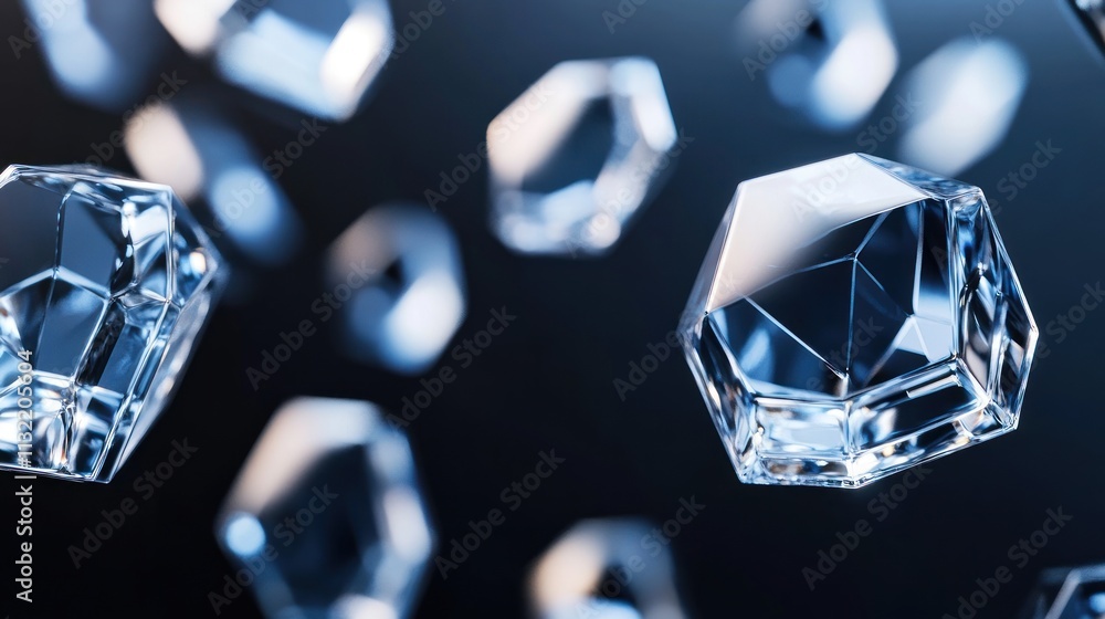 Poster crystal geodes falling against dark background